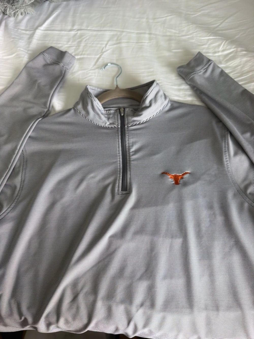 Peter Millar Gray Quarter-Zip Pullover with Orange Longhorn Logo